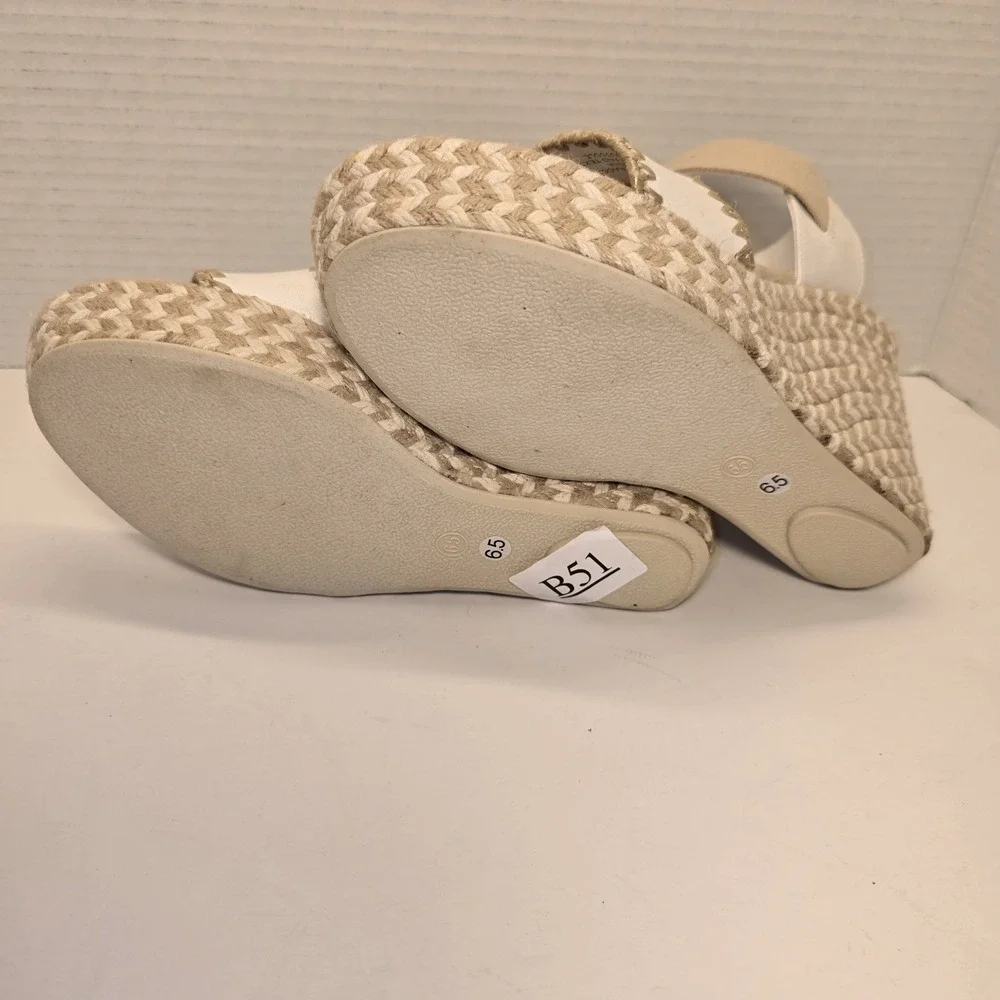 Womens White Espadrille Wedge Sandals Elastic Strap Casual Summer Shoes 6.5M‎